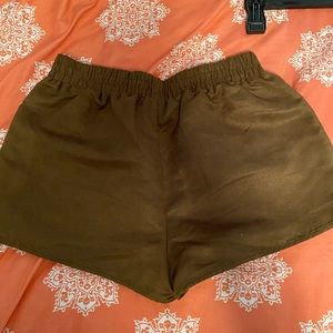 Caramel suede shorts.